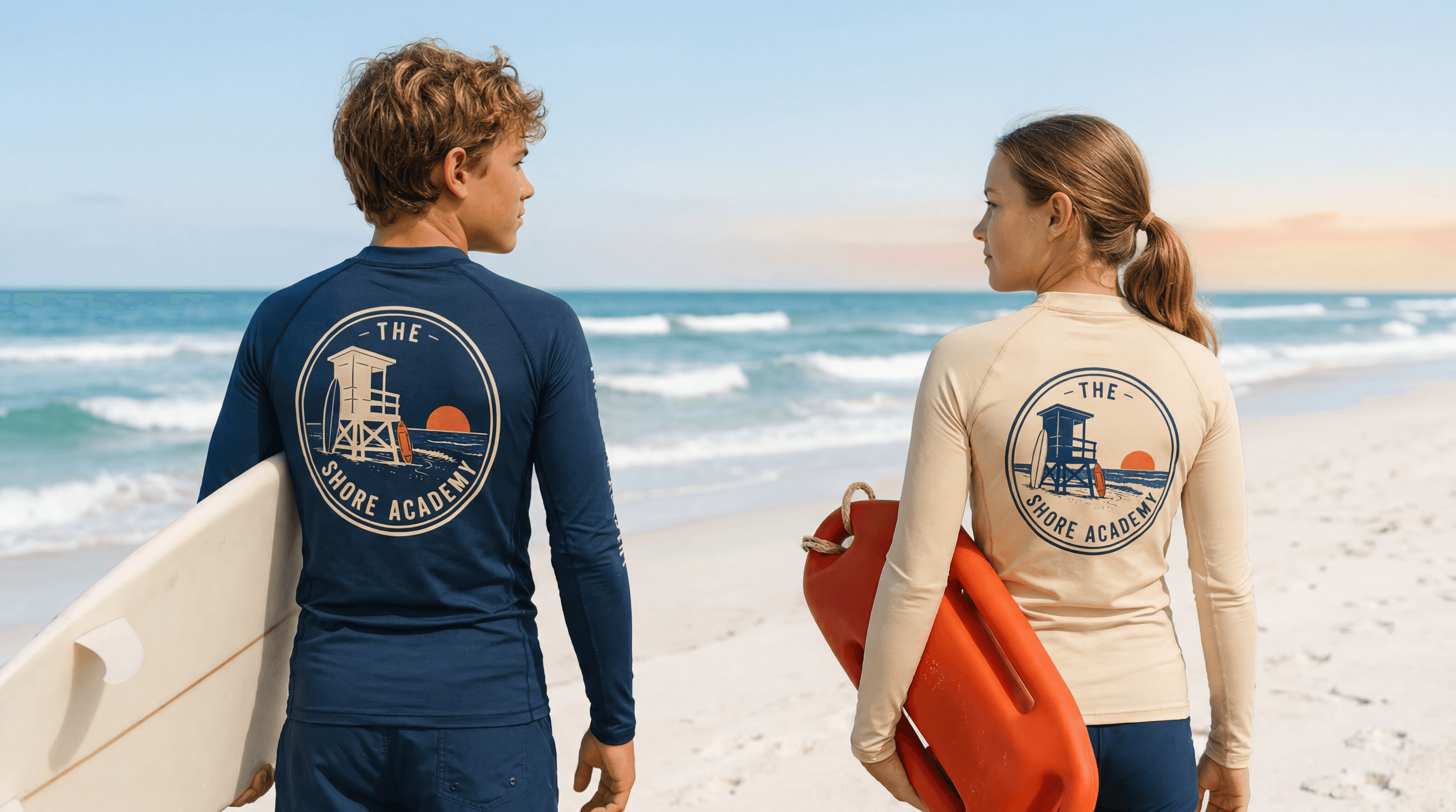 Shore Academy certified lifeguard instructors working with students on ocean safety skills on the South Florida coast